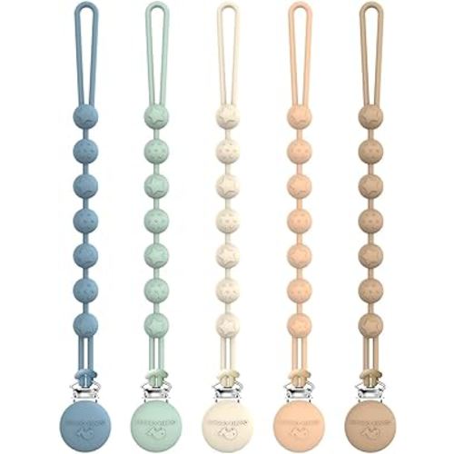 Cuddle Campus Pacifier Clip,Pack of 5 Pacifier Holder Clip with One Piece Design,Soft Flexible Silicone Baby Pacifier Holder with Texture for Boy and Girl