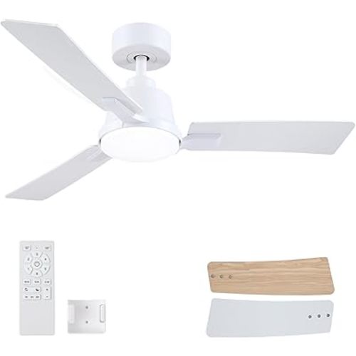42 Inch Ceiling Fans with Lights,Low Profile Ceiling Fan,Modern Flush Mount,Reversible 6 Speeds,3CCT Dimmable Noiseless White Ceiling Fans for Living Room,Bedroom and Patio,ETL Listed