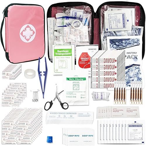 First-Aid Kit-Car Household-Essentials Emergency-Sets - 282 Pcs First Aid Kits Travel Survival Supplies Emergencies Set for Outdoor Sport Vehicles Pink 1st Aid