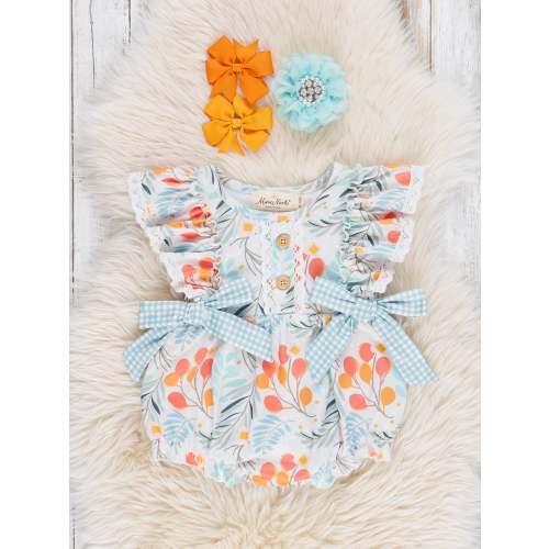 Marie Nicole- Botanical Blue Gingham Ruffle Bubble