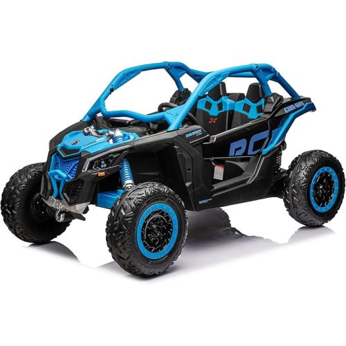 sopbost Licensed BRP CAN-AM Maverick X3 24V Kids UTV 2 Seater 23.4” Width Ride On Toy Car with Remote Control 4WD Off-Road Buggy SxS Electric Vehicle, EVA Tires Wheels, Music Play, Blue