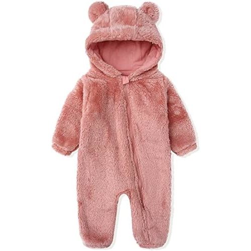 Newborn Baby Snowsuit Fleece Lined Onesie Outfits Warm Hooded Romper for Infant