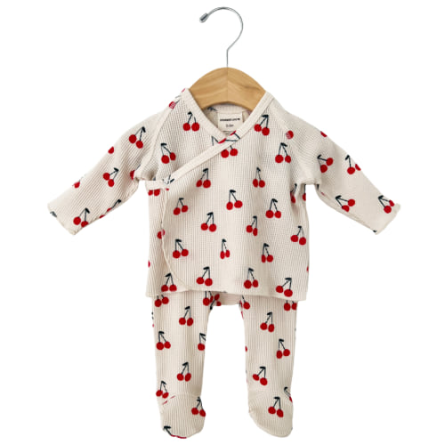 Organic Waffle Kimono & Pant Set, Cherries