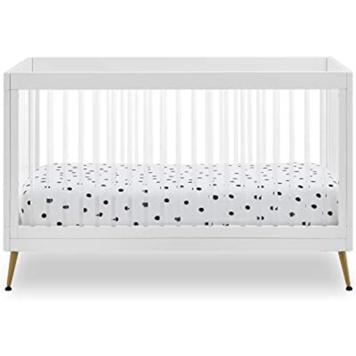 Delta Children Sloane 4-in-1 Acrylic Convertible Crib - Includes Conversion Rails, Bianca White w/Melted Bronze
