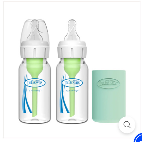 Dr. Brown’s Natural Flow® Anti-Colic Options+™ Narrow Glass Baby Bottle with Silicone Sleeve, 2-Pack