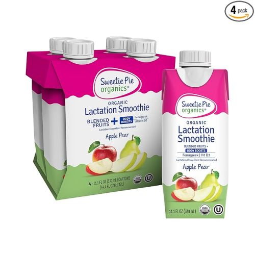 Sweetie Pie Organics Lactation Smoothie, Apple Pear, Supports Breastmilk Production for Nursing and Pumping - No Artificial Sweeteners, Flavors or Dyes, 4 Pack