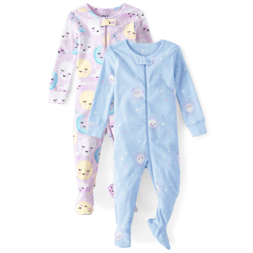 Baby And Toddler Girls Dreamer Snug Fit Cotton One Piece Pajamas 2-Pack - Purple
