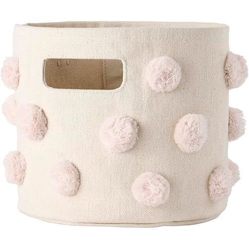 Pehr Pom Pom Basket, Mini (Blush) | 100% Cotton Canvas Storage for Nursery, Playroom & Home | Decorative Organizer | 8”D x 7”H