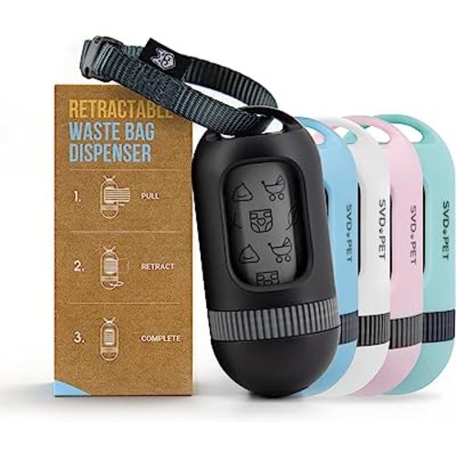SVD.PET Dog Poop Bag Dispenser, Retractable Waste Bag Fits Any Leash, Compostable Waste/Poop Bag Holder, Dog Walking Accessory (Black)