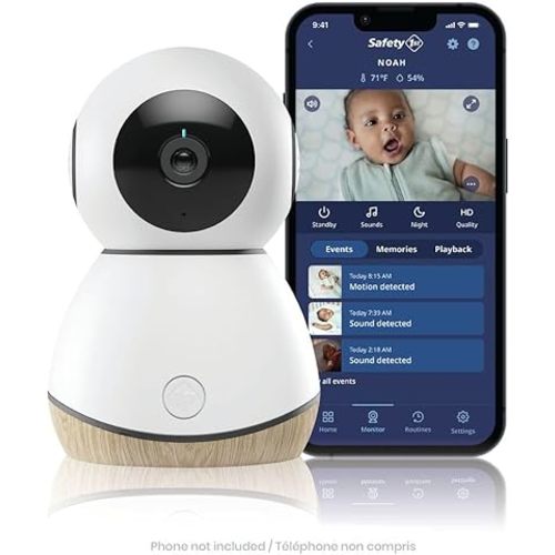 Safety 1ˢᵗ 360° Smart Baby Monitor: 1080p HD, PTZ, Day/Night Vision, Cry Detection, Two-Way Talk, Lullabies, Google Home & Amazon Alexa, Multi-Monitor, Secure Cloud/SD, iOS & Android, Echo