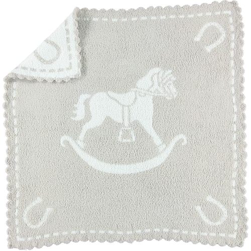 Barefoot Dreams CozyChic Scalloped Baby Receiving Blanket - Stone & Rocking Horse,Stone & White,30x32,CozyChic Scalloped Receiving Blanket
