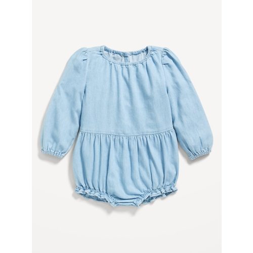 Long-Sleeve Chambray One-Piece Romper for Baby