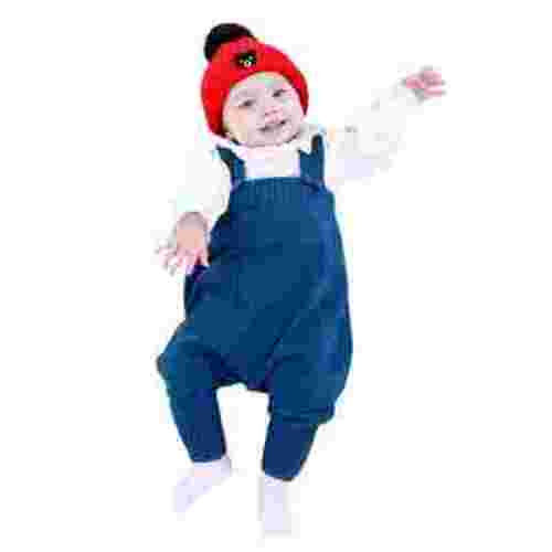 SJLDQY Baby Rompers Boys Suspender Pants Knit Overalls Solid Color Elastic Fall Winter Bodysuit Navy 0-3 Months