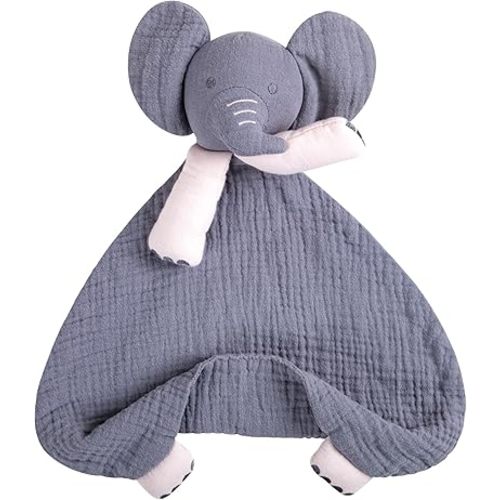 lulumoon Muslin Elephant Lovey for Babies: Skin-Friendly Security Blanket for Self-Soothe - Newborn Gift for Baby Shower
