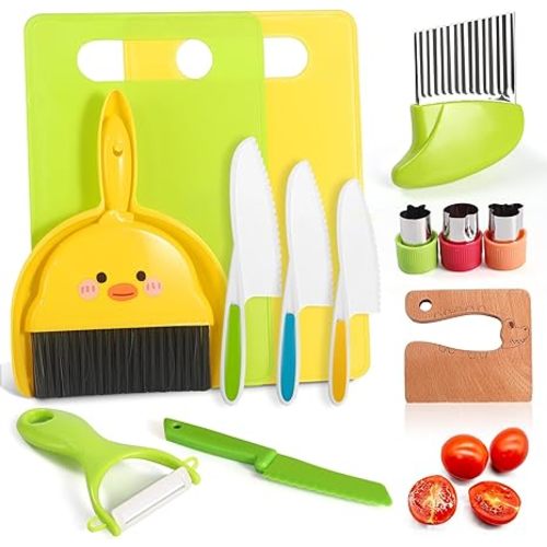14 PC Safe Knife Kid Toddler Kitchen Set for Real Cooking, Toddler Montessori Kitchen Tool Toy for Lillte Girl Boy Age 2-10, Gifts for 2 3 4 5 6 7 8 9 10 Year Old Girl Boy Birthday Christmas - A_14pc