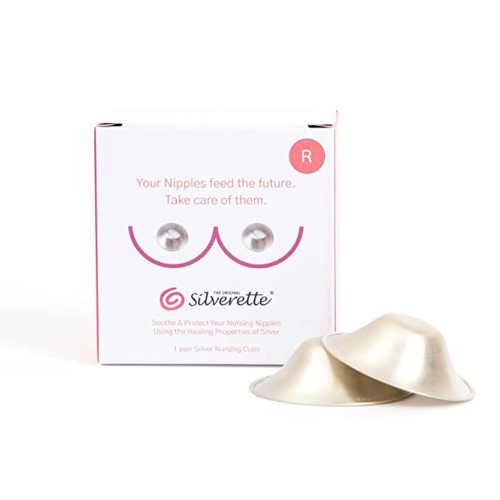 SILVERETTE The Original Silver Nursing Cups, Silverettes Metal Healing Nipple Covers for Breastfeeding, Nursing Shield, 925 Silver Nipple Cover Guards, Soothe and Protect Sore Nipples -Made in Italy - Regular