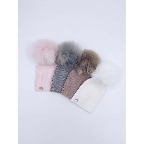 MI LOVES SIGNATURE Angora baby hat with Synthetic fur pompom