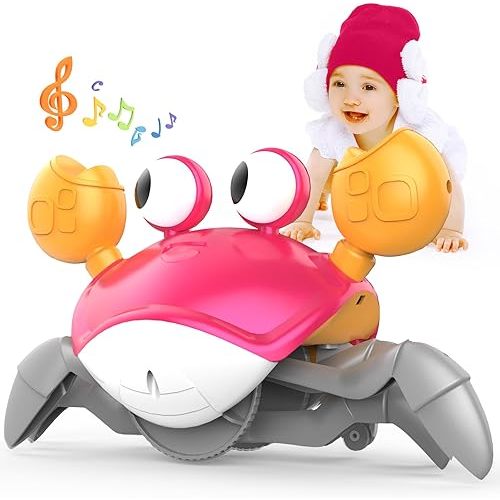 Yeaye Crawling Crab Baby Toys Infant - Tummy Time Toy Gifts for 3 4 5 6 7 8 9 10 11 12 Boy Girl with Learning Crawl System Music for 0-6 6-12 12-18 36 Months Walking Toddler Birthday Gift(Red)