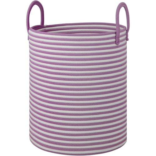 Large Laundry Basket,Laundry Hamper,15''x18'' Cotton Rope Storage Basket with Handles,baby hamper, Nursery Blanket Storage Living Room,toy basket,kids laundry,home decor (white+purple)