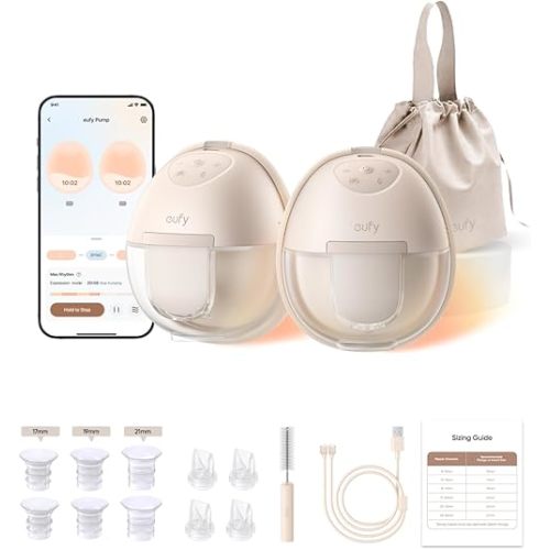 eufy Heated Wearable Breast Pump S1, Hands-Free Breast Pump with Industry-Leading HeatFlow Tech, App-Controlled OptiRhythm, Hospital-Grade Suction, Leakproof, Slim and Ultra-Quiet for in-Bra Use