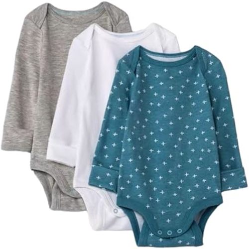 Baby Boys' 3pk Go & Grow Long Sleeve Bodysuit with Mitten Cuffs (0-6 months)