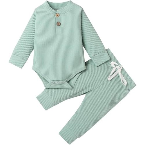 Newborn Baby Girl Boy Fall Clothes 3 6 12 18 24 Months Outfits Long Sleeve Knitted Cotton Romper & Pants Infant Winter Sets
