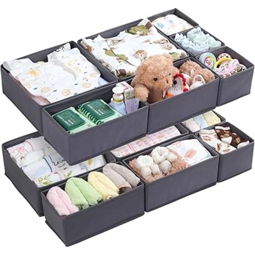 14 Pack Drawer Organizer for Clothes Dresser Organizer for Nursery-Perfect Baby Cloth Organizer and Storage General Nursery Organization or Dresser Drawer Organizer Bins Foldable Washable Grey