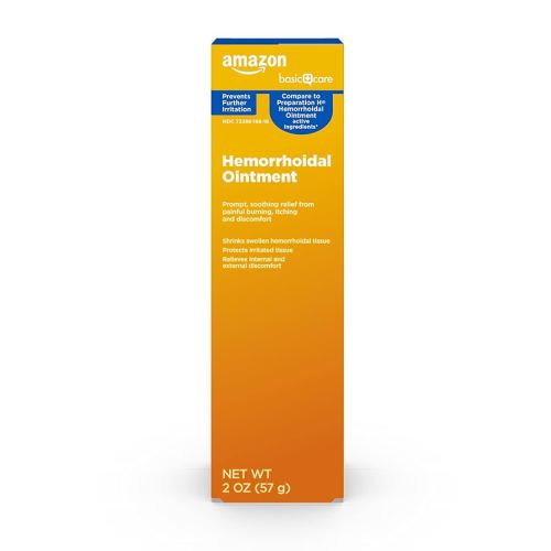 Amazon Basic Care Hemorrhoid Ointment, Hemorrhoid Treatment, Pain Relief, Relieves Burning, Itching and Discomfort, 2 ounce (Pack of 1)