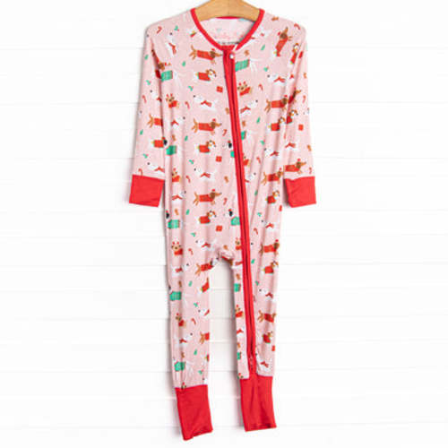 Pups and Presents Bamboo Zippy Pajama, Pink – Stitchy Fish 6-12M