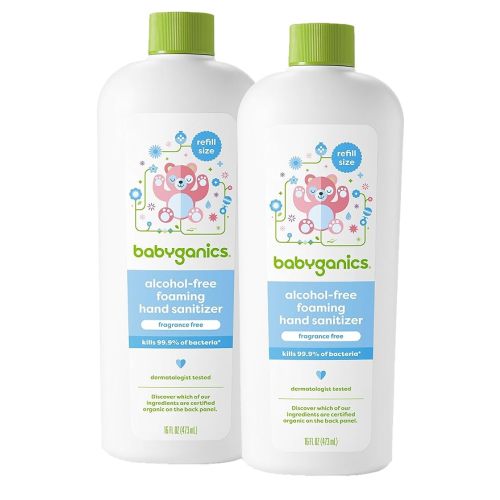 Babyganics Foaming Hand Sanitizer Refill, Alcohol Free, Fragrance Free, Kills 99.9% of Common Bacteria, Moisturizing, 16 Fl Oz (Pack of 2)