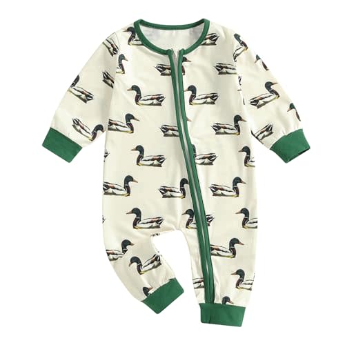 Newborn Baby Boy Duck Baby Clothes Mallard Duck Long Sleeve Romper Jumpsuit Playsuit Coming Home Outfit Fall Onesie