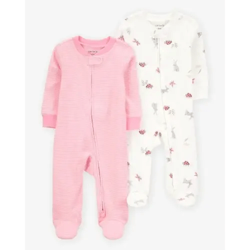 Baby 2-Pack Print 2-Way Zip Cotton Sleep & Play Pajamas - Pink - Carter's | Carter's