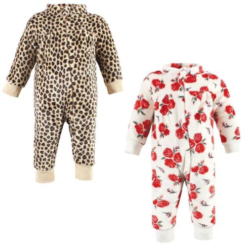 Hudson Baby Infant Girl Plush Jumpsuits, Red Rose Leopard, 3-6 Months