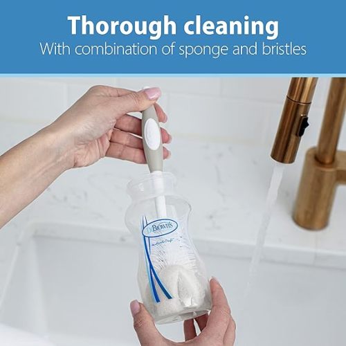 Dr. Brown's Baby Bottle Cleaning Brush with Sponge, Scrubber and Nipple Cleaner, Grey 1 Pack