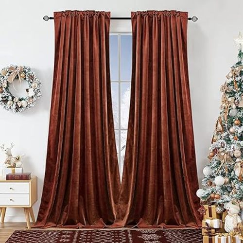 Dchola Burnt Orange Velvet Curtains for Bedroom Window, Super Soft Vintage Luxury Heavy Drapes, Room Darkening Rod Pocket Curtain for Living Room, W52 by L84 inches, 2 Panels