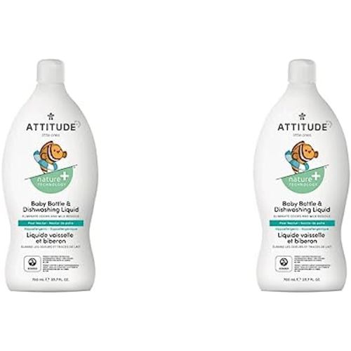 ATTITUDE Natural Baby Bottle & Dishwashing Liquid, Pear Nectar, 23.7 Fl Oz (Pack of 2)