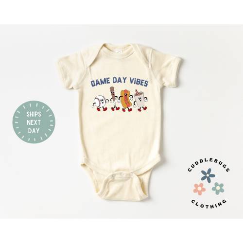 Game Day Vibes Baseball Baby Onesies® Bodysuit - Retro Baseball Bodysuit - Cute Game Day - Baby Shower - Baseball Lover Natural Bodysuit