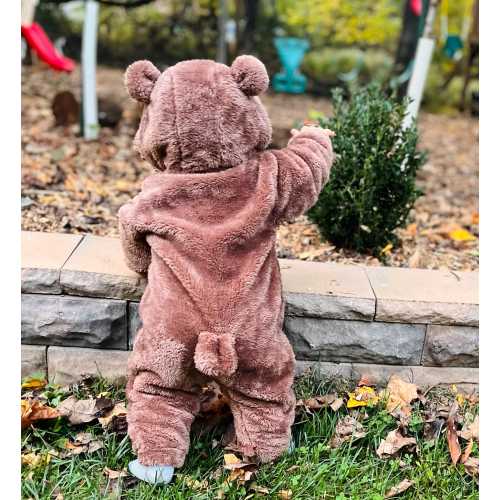 Comfy Bear Shaped Polar Fleece Hooded Romper For Newborn And Toddlers