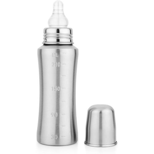 Stainless Steel Baby Feeding Bottle | 250 ML | 304 18/8 Stainless Steel | Medical Grade Silicone Nipple | Toxin Free Feeding Bottle | 100% BPA Free | Dishwasher Safe