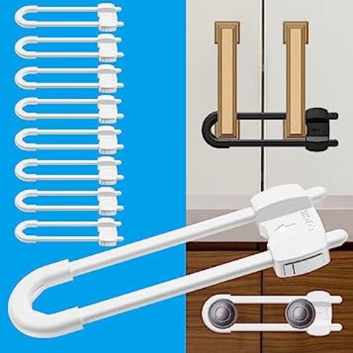 Baby Proofing Cabinets Adjustable U Shaped Child Safety Cabinet Locks for Babies (10 Pack White)
