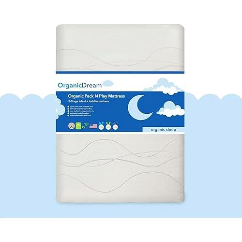 ORGANICDREAM Deluxe Pack & Play Mattress I 2-Stage Dual-Sided I GreenGuard Gold Certified I 100% Breathable I Firm Infant Side + Softer Side Memory Foam