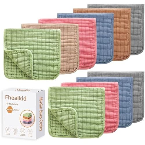 Muslin Burp Cloths Sets Newborn Baby Boy Essentials Must Haves 100% Cotton 10 Pack 22" X 10",6-Layer Baby Bibs & Burp Cloths for Baby Drool and Messes - Soft, Safe & Gentle for Boys & Girls Multi