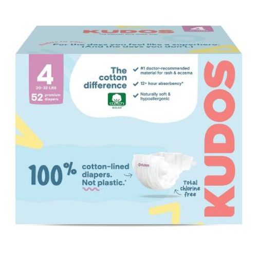 Kudos Chlorine Free Cotton-Lined Disposable Diapers - Size 4 - 52ct