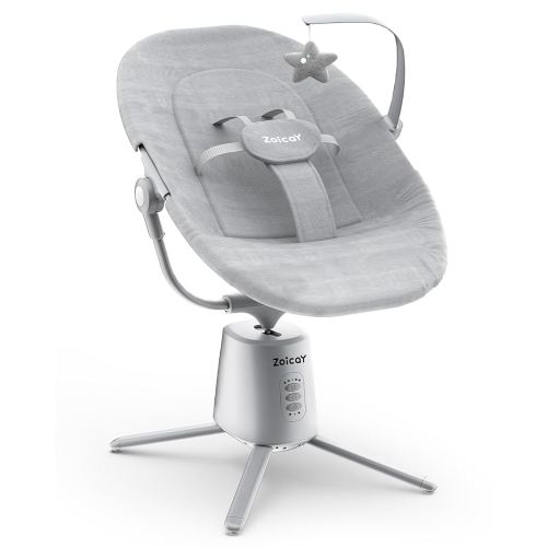 Zoicay Lightweight Baby Swing for Infant with 3 Modes & 5 Speeds, 12 Lullabies and 3 Timer Settings Electric Newborn Swing, 2 Seat Positions & 5-Point Harness Portable for Indoor & Outdoor Use (Gray)