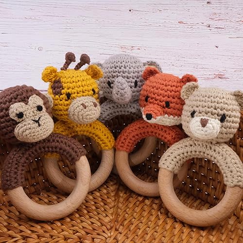 Safari Animals Wooden Baby Rattle