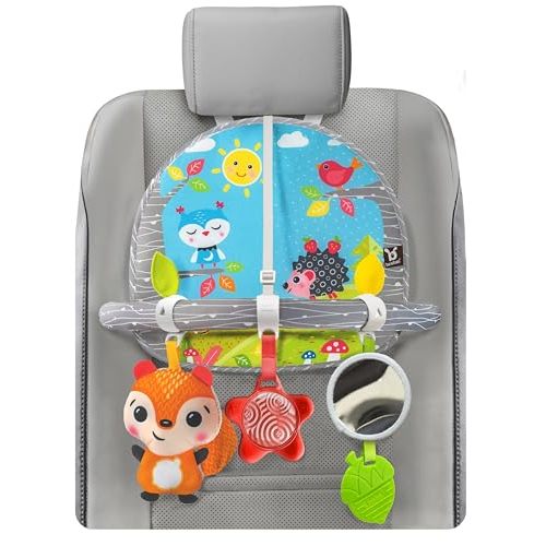 BENBAT Car Seat Toys for Babies - Double Sided Rear Facing Carseat Toy with Baby Mirror for Infants Girls and Boys 0+ Month Blue