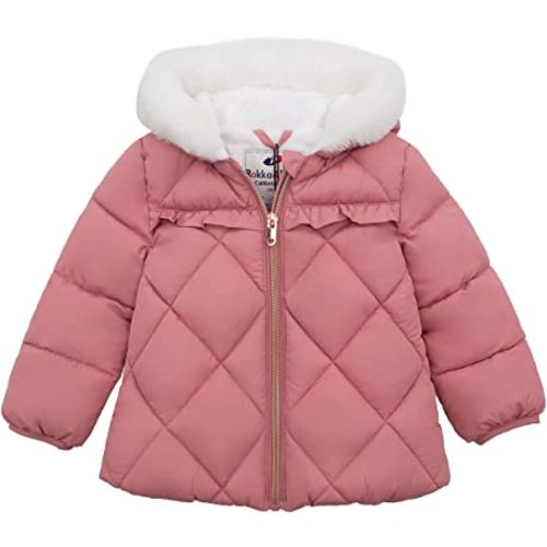 Rokka&Rolla Baby Girls' Water-Resistant Puffer Jacket Hooded Winter Coat with Soft Mini Fur Lining for Newborn Infant Toddler