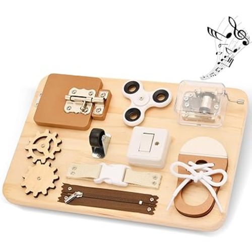 Potatomato Busy Board Toddlers - Montessori Educational Fidget Toys for Baby 1 2 3 4 Years Old - Wooden Sensory Toys Autistic Children - Preschool Learning Activities Fine Motor Skills – Travel Toy