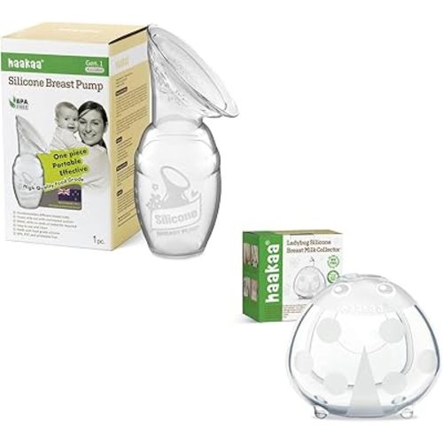 haakaa Manual Breast Pump 4oz./100ml & Ladybug Breast Milk Collector 1.4oz./40ml,1pc Combo for Nursing Mom