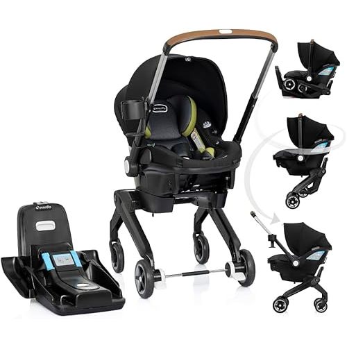 Evenflo Shyft DualRide Preemie and Infant Car Seat Stroller Combo 3-30lbs with Carryall Storage (Durham Green)